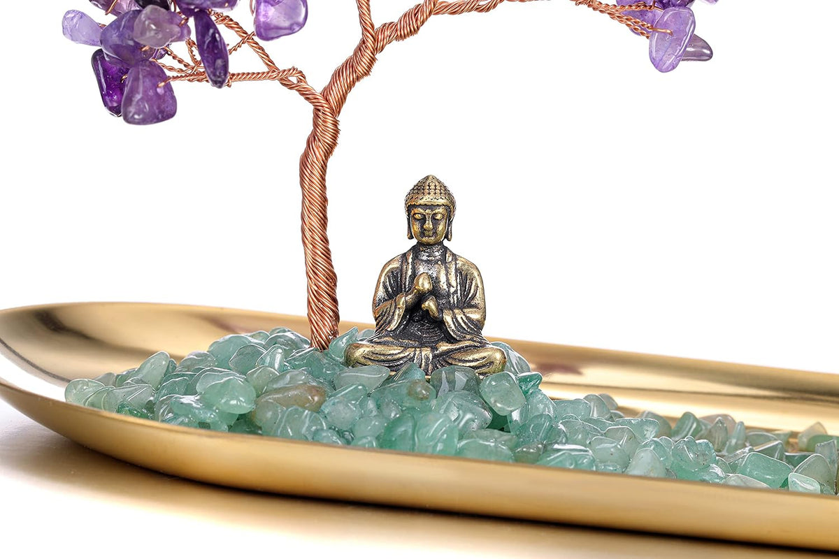 Crystal Incense Holder for Sticks, Healing Crystal Stone Money Tree Buddha Statue Set Incense Burner, Incense Trays for Wealth, Good Luck,Yoga Meditation Home Decor