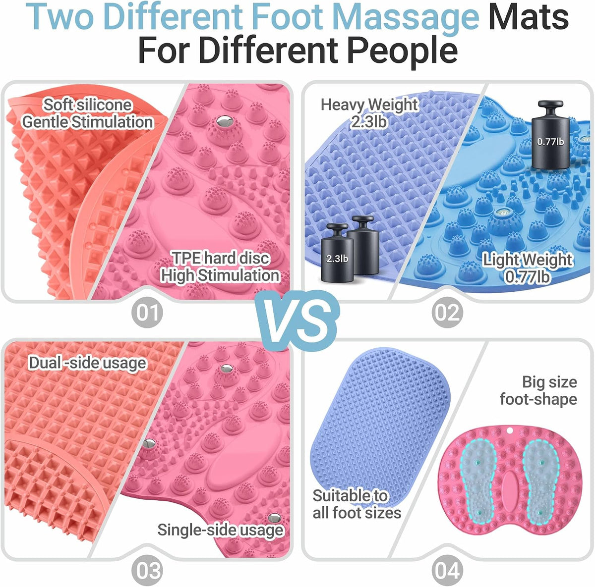Upgrade Silicone Foot Massager Mat with Dual-Side Usage, Large Reflexology Mat for Feet Relaxation, Foldable Foot Acupressure Mat, Portable Standing Desk Mat for Pain, Fatigue Relief(Gray-L)