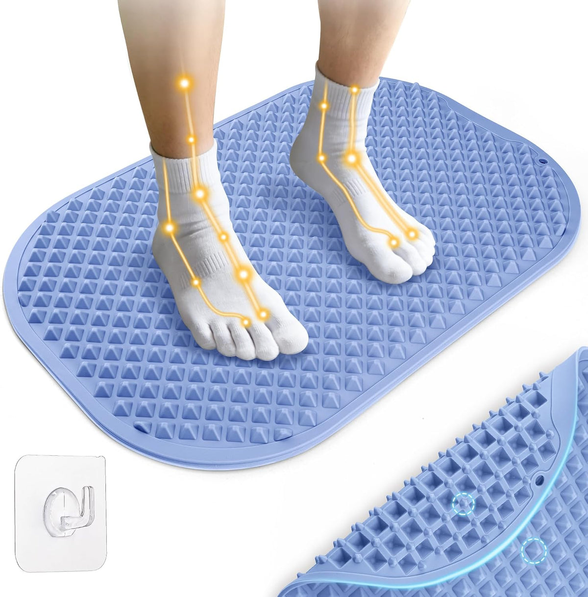 Upgrade Silicone Foot Massager Mat with Dual-Side Usage, Large Reflexology Mat for Feet Relaxation, Foldable Foot Acupressure Mat, Portable Standing Desk Mat for Pain, Fatigue Relief(Gray-L)