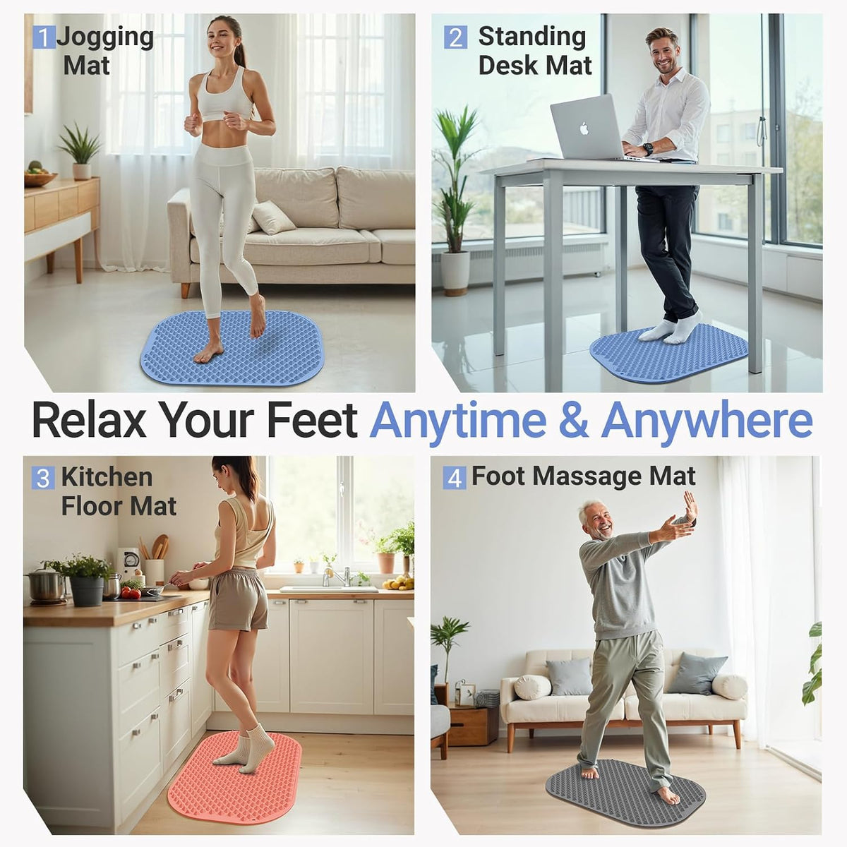 Upgrade Silicone Foot Massager Mat with Dual-Side Usage, Large Reflexology Mat for Feet Relaxation, Foldable Foot Acupressure Mat, Portable Standing Desk Mat for Pain, Fatigue Relief(Gray-L)