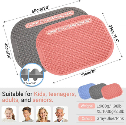 Upgrade Silicone Foot Massager Mat with Dual-Side Usage, Large Reflexology Mat for Feet Relaxation, Foldable Foot Acupressure Mat, Portable Standing Desk Mat for Pain, Fatigue Relief(Gray-L)