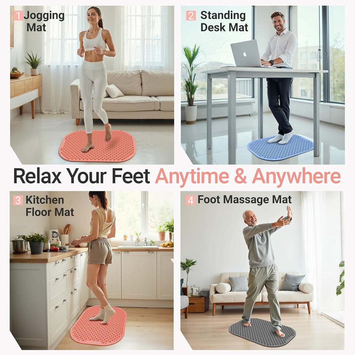 Upgrade Silicone Foot Massager Mat with Dual-Side Usage, Large Reflexology Mat for Feet Relaxation, Foldable Foot Acupressure Mat, Portable Standing Desk Mat for Pain, Fatigue Relief(Gray-L)