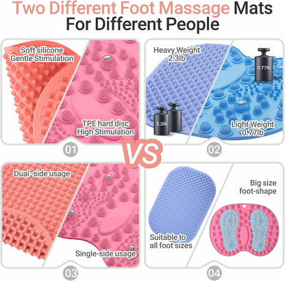 Upgrade Silicone Foot Massager Mat with Dual-Side Usage, Large Reflexology Mat for Feet Relaxation, Foldable Foot Acupressure Mat, Portable Standing Desk Mat for Pain, Fatigue Relief(Gray-L)