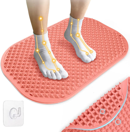 Upgrade Silicone Foot Massager Mat with Dual-Side Usage, Large Reflexology Mat for Feet Relaxation, Foldable Foot Acupressure Mat, Portable Standing Desk Mat for Pain, Fatigue Relief(Gray-L)