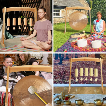 14" Gong Stands, Wind Chimes Wood Stand with Base for 1 Gong or 4 Chimes, Light & Portable Multipurpose Stand, Easy Assembly for Sound Healing, Meditation, Yoga