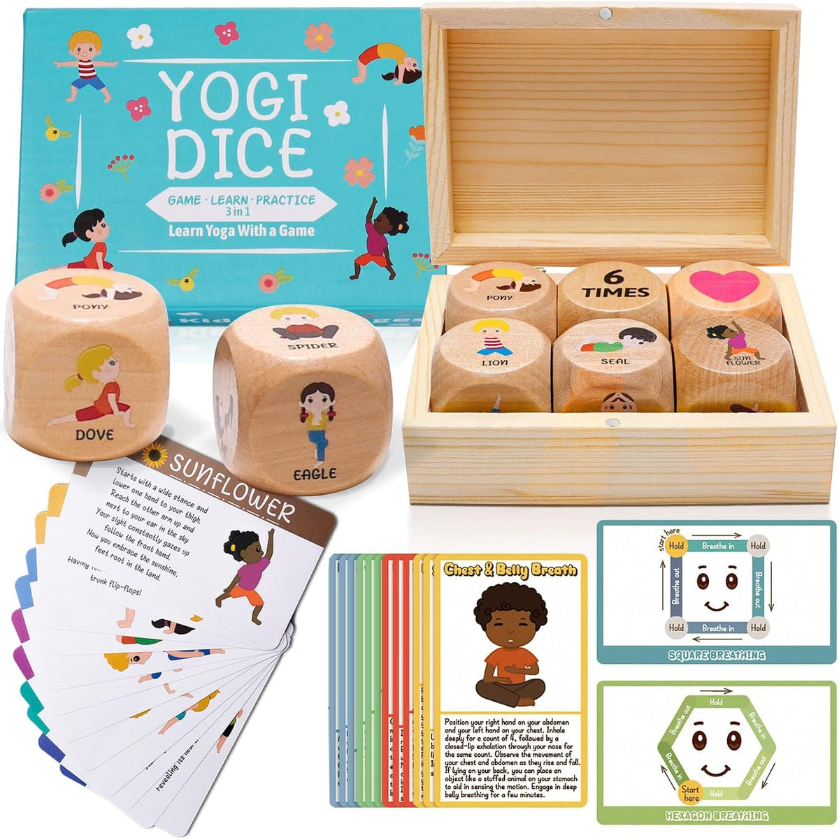Kids Yoga Dice Set - Yoga Pose Practice Card Set for Kids