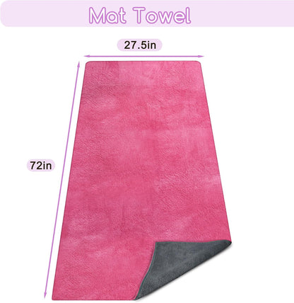 Yoga Mat Towel, Extra Thick (600GSM) Soft Hot Yoga Towel, Non-Slip and Sweat Absorbent for Hot Yoga, Bikram, Pilates, and Fitness, 72" x 27.5", Dual-Color, Grey/Pink