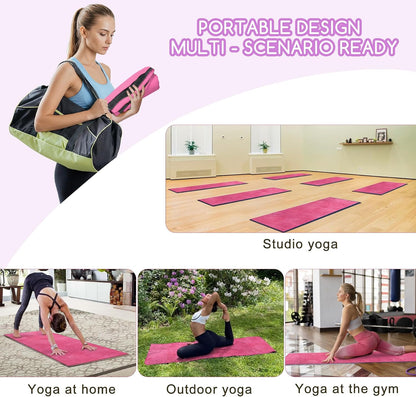 Yoga Mat Towel, Extra Thick (600GSM) Soft Hot Yoga Towel, Non-Slip and Sweat Absorbent for Hot Yoga, Bikram, Pilates, and Fitness, 72" x 27.5", Dual-Color, Grey/Pink