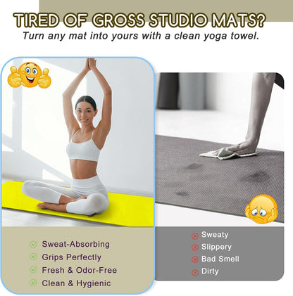Yoga Mat Towel, Extra Thick (600GSM) Soft Hot Yoga Towel, Non-Slip and Sweat Absorbent for Hot Yoga, Bikram, Pilates, and Fitness, 72" x 27.5", Dual-Color, Grey/Pink