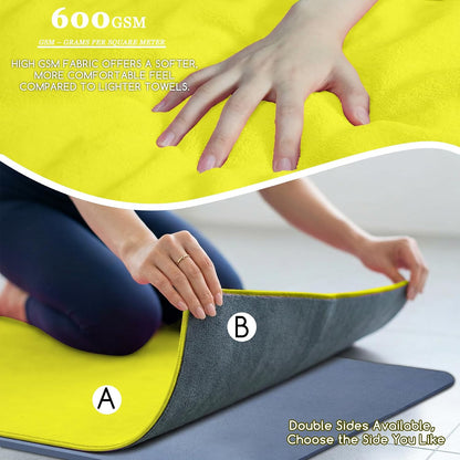Yoga Mat Towel, Extra Thick (600GSM) Soft Hot Yoga Towel, Non-Slip and Sweat Absorbent for Hot Yoga, Bikram, Pilates, and Fitness, 72" x 27.5", Dual-Color, Grey/Pink