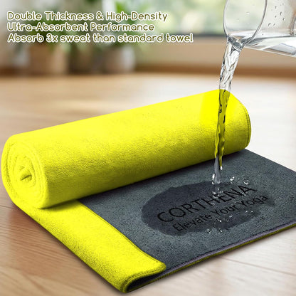 Yoga Mat Towel, Extra Thick (600GSM) Soft Hot Yoga Towel, Non-Slip and Sweat Absorbent for Hot Yoga, Bikram, Pilates, and Fitness, 72" x 27.5", Dual-Color, Grey/Pink