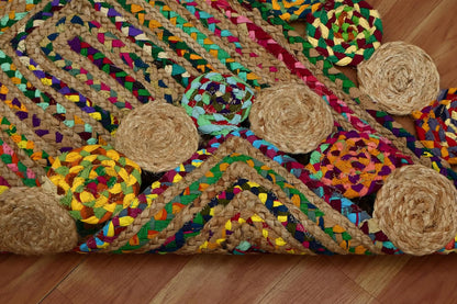 Heavy Material Hand Braided Jute 3x5 Natural Jute Beige Multi Geometric Design Hand Woven Rug Flatweave Area Carpet Indoor Outdoor Rugs for Kitchen Garden Yoga Mat - Colors A