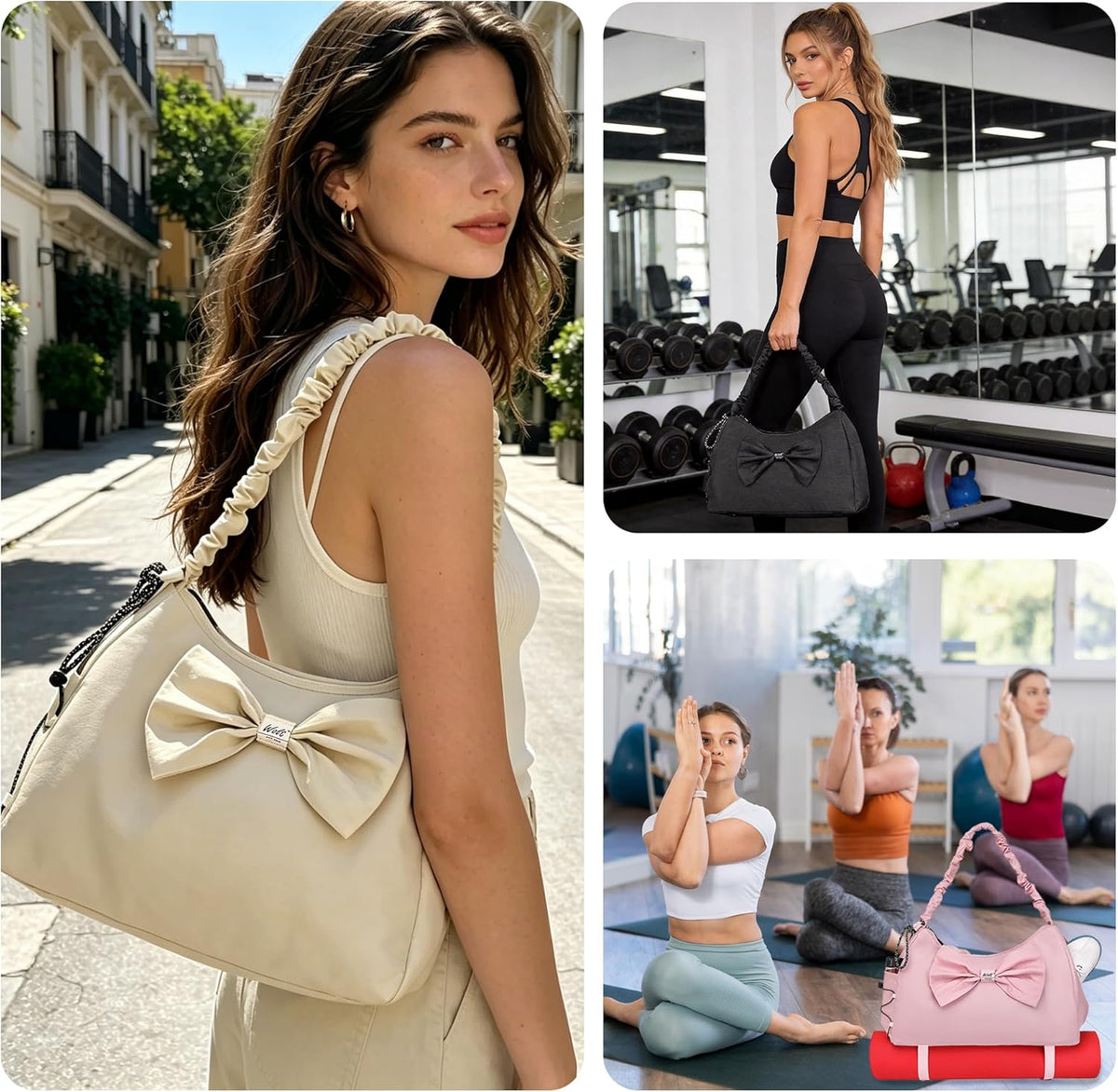 Gym Bag For Women, Yoga Mat Bag with Shoes Compartment, Wet Pocket and Water Bottle Pocket