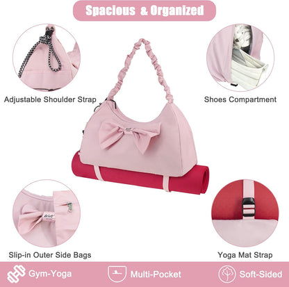 Gym Bag For Women, Yoga Mat Bag with Shoes Compartment, Wet Pocket and Water Bottle Pocket