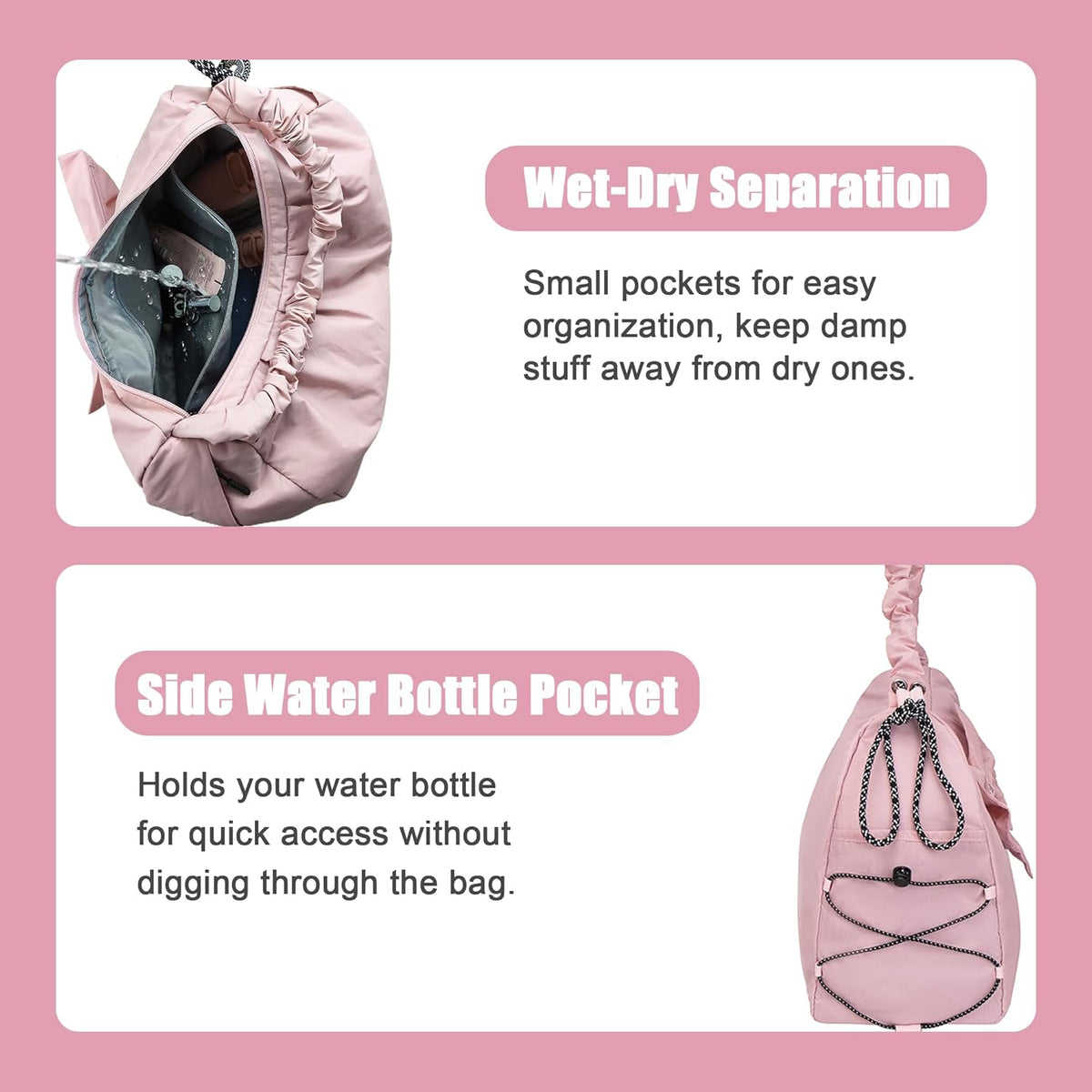 Gym Bag For Women, Yoga Mat Bag with Shoes Compartment, Wet Pocket and Water Bottle Pocket