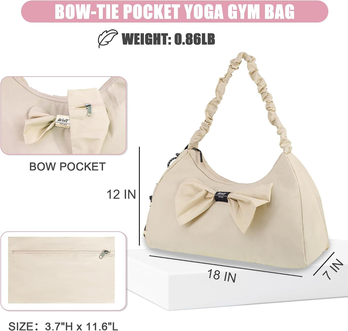 Gym Bag For Women, Yoga Mat Bag with Shoes Compartment, Wet Pocket and Water Bottle Pocket