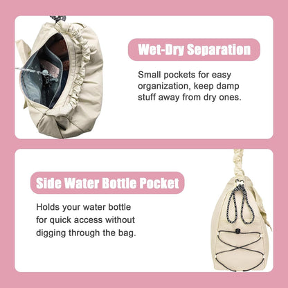 Gym Bag For Women, Yoga Mat Bag with Shoes Compartment, Wet Pocket and Water Bottle Pocket