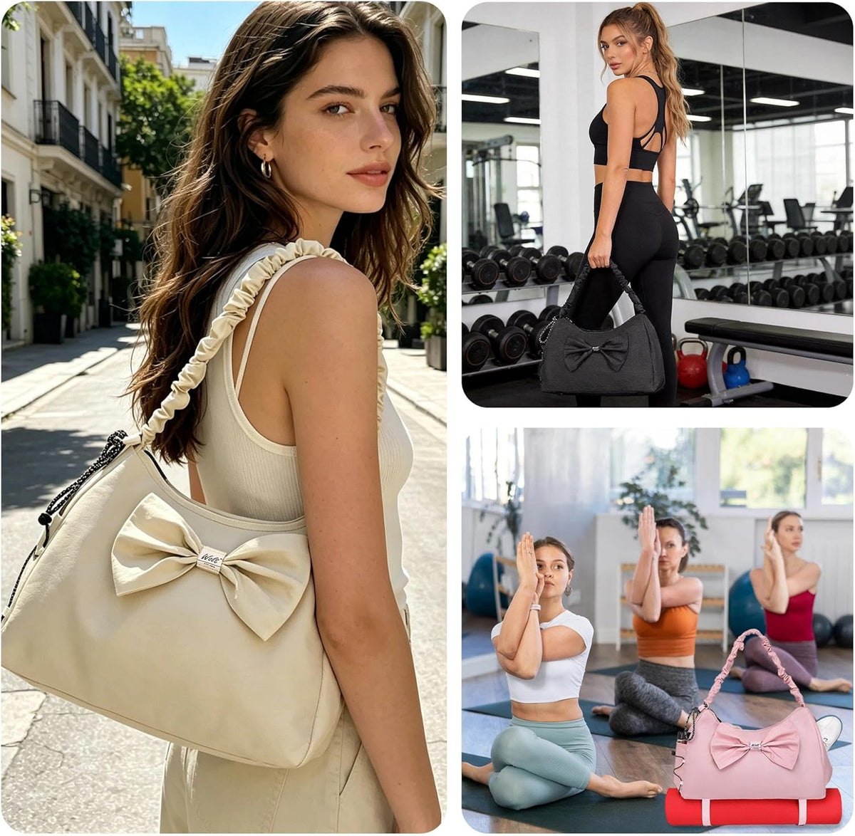Gym Bag For Women, Yoga Mat Bag with Shoes Compartment, Wet Pocket and Water Bottle Pocket