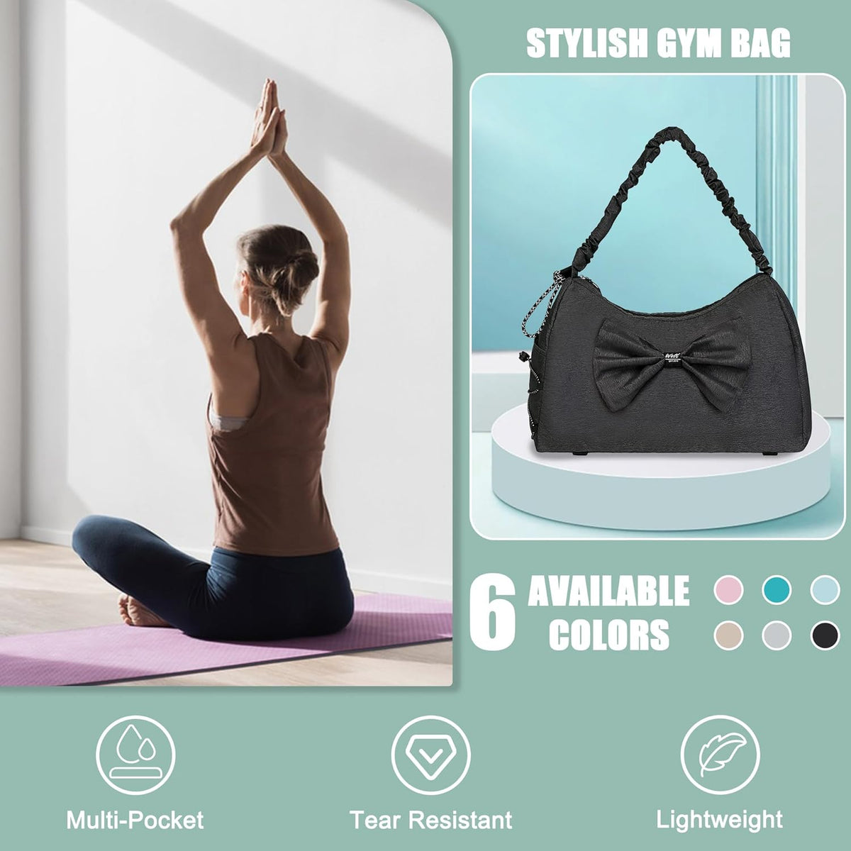 Gym Bag For Women, Yoga Mat Bag with Shoes Compartment, Wet Pocket and Water Bottle Pocket