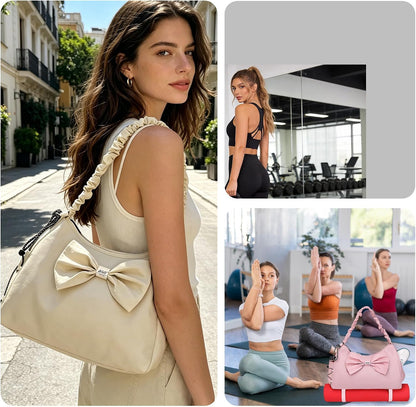 Gym Bag For Women, Yoga Mat Bag with Shoes Compartment, Wet Pocket and Water Bottle Pocket