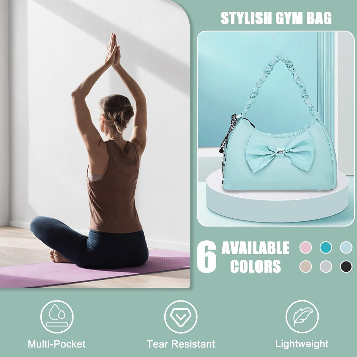 Gym Bag For Women, Yoga Mat Bag with Shoes Compartment, Wet Pocket and Water Bottle Pocket