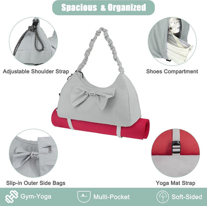 Gym Bag For Women, Yoga Mat Bag with Shoes Compartment, Wet Pocket and Water Bottle Pocket