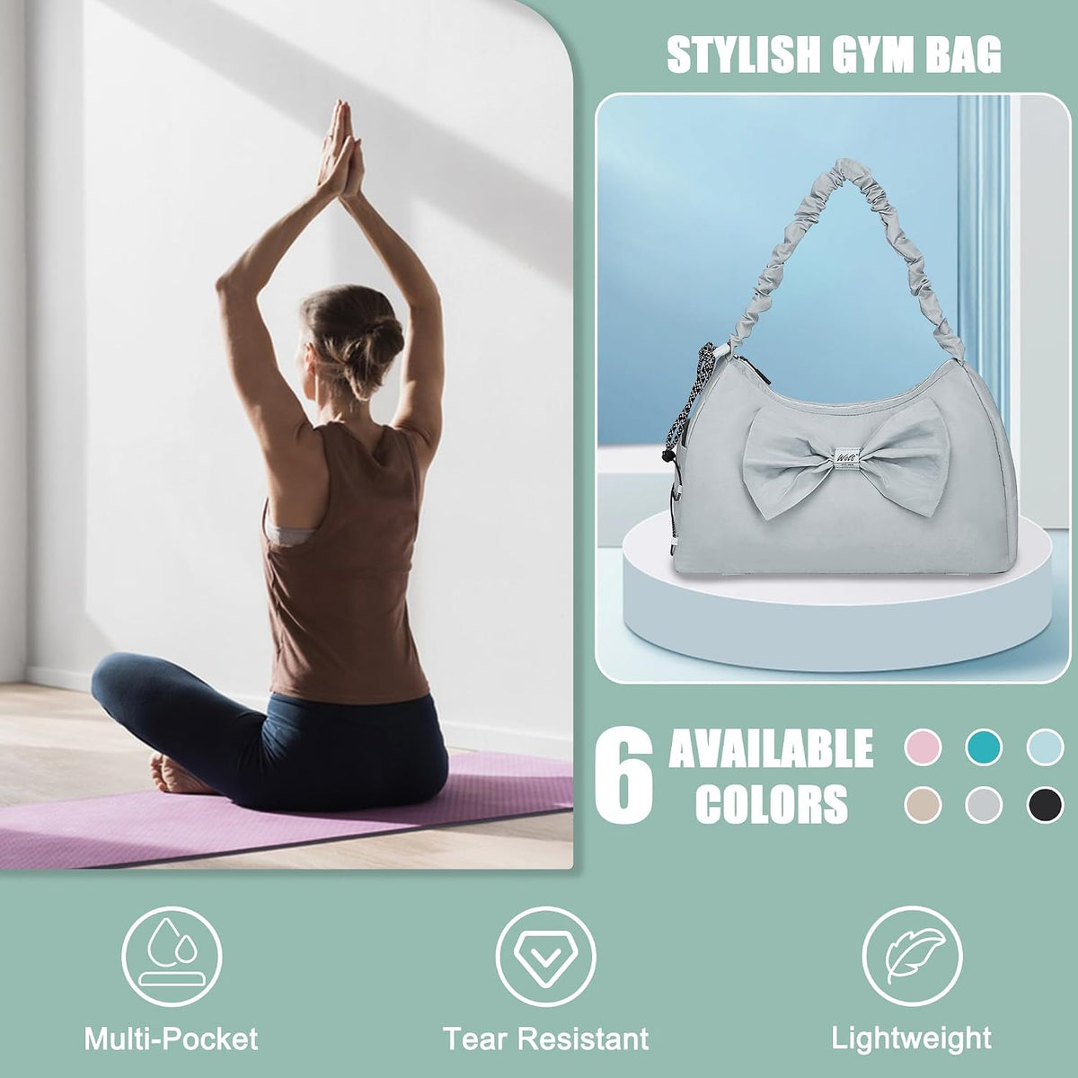 Gym Bag For Women, Yoga Mat Bag with Shoes Compartment, Wet Pocket and Water Bottle Pocket