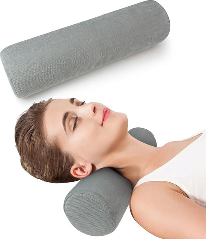 Cervical Neck Roll Pillow, Foam Round Bolster Pillow, Cylinder Pillows with Removable Washable Cover for Sleeping, Bed, Legs, Back, Yoga, Travel, Home, Office (Gray Style 2, 4.7inch H X 17inche L)