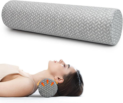 Cervical Neck Roll Pillow, Foam Round Bolster Pillow, Cylinder Pillows with Removable Washable Cover for Sleeping, Bed, Legs, Back, Yoga, Travel, Home, Office (Gray Style 2, 4.7inch H X 17inche L)