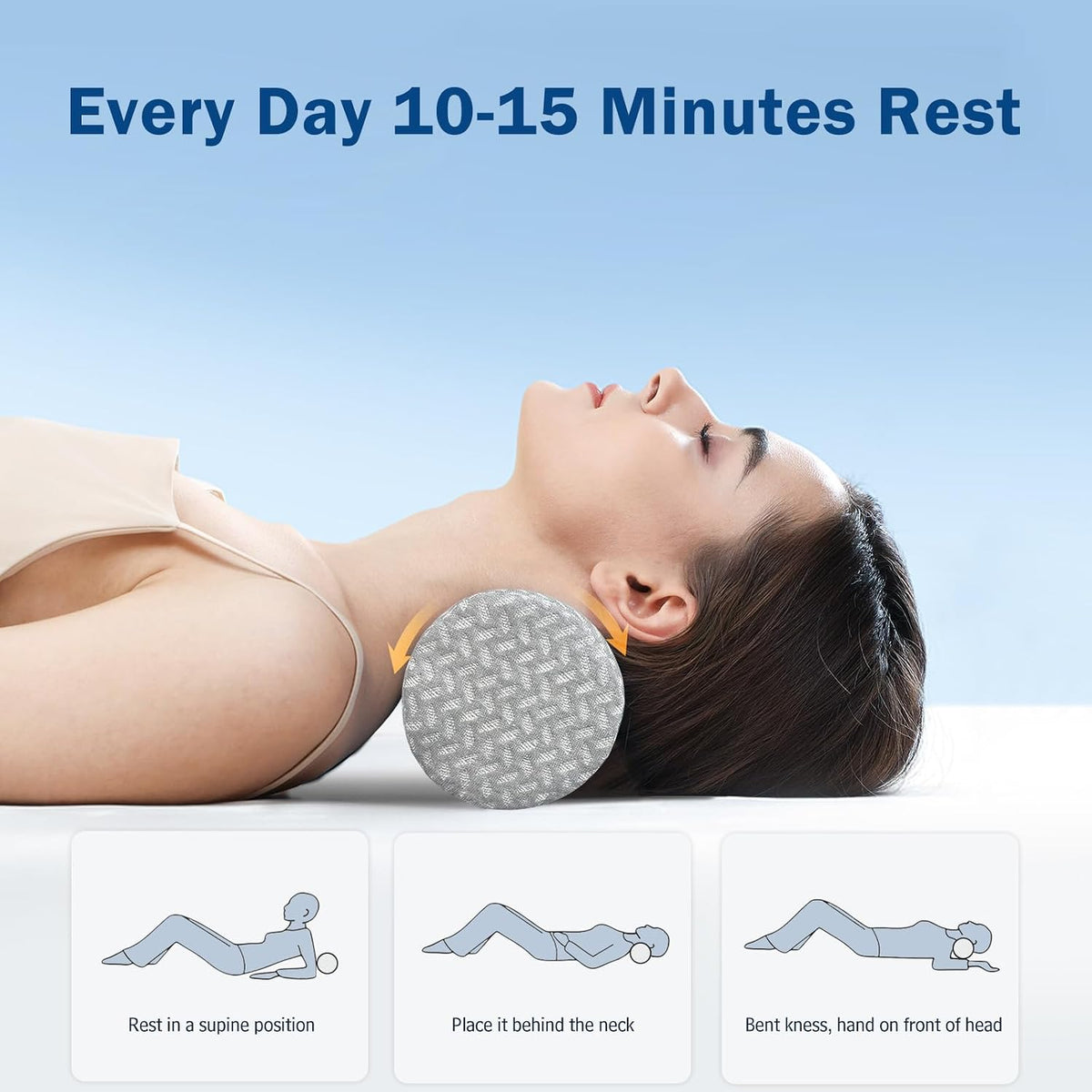 Cervical Neck Roll Pillow, Foam Round Bolster Pillow, Cylinder Pillows with Removable Washable Cover for Sleeping, Bed, Legs, Back, Yoga, Travel, Home, Office (Gray Style 2, 4.7inch H X 17inche L)