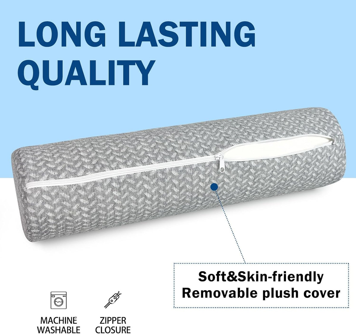 Cervical Neck Roll Pillow, Foam Round Bolster Pillow, Cylinder Pillows with Removable Washable Cover for Sleeping, Bed, Legs, Back, Yoga, Travel, Home, Office (Gray Style 2, 4.7inch H X 17inche L)