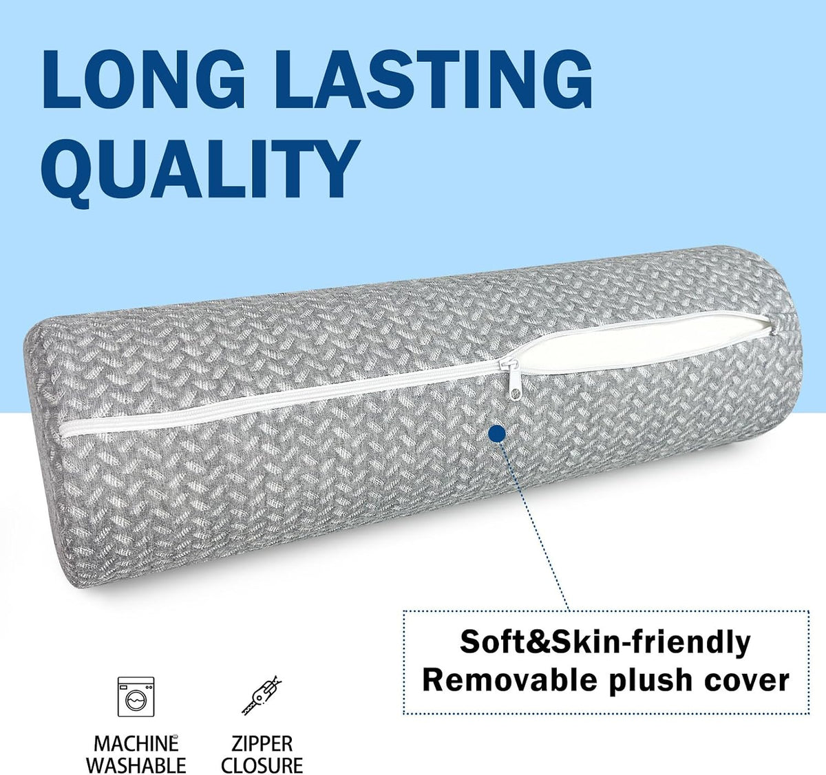 Cervical Neck Roll Pillow, Foam Round Bolster Pillow, Cylinder Pillows with Removable Washable Cover for Sleeping, Bed, Legs, Back, Yoga, Travel, Home, Office (Gray Style 2, 4.7inch H X 17inche L)