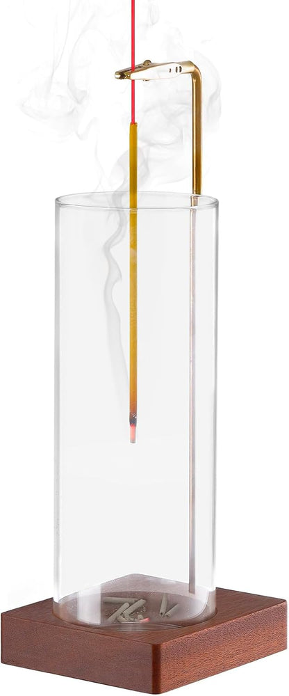 Wooden Incense Holder for Sticks, Ash Catcher with Removable Glass