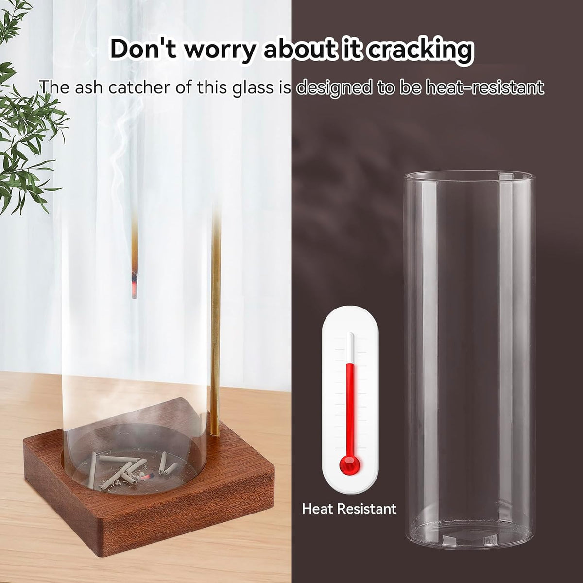 Wooden Incense Holder for Sticks, Ash Catcher with Removable Glass