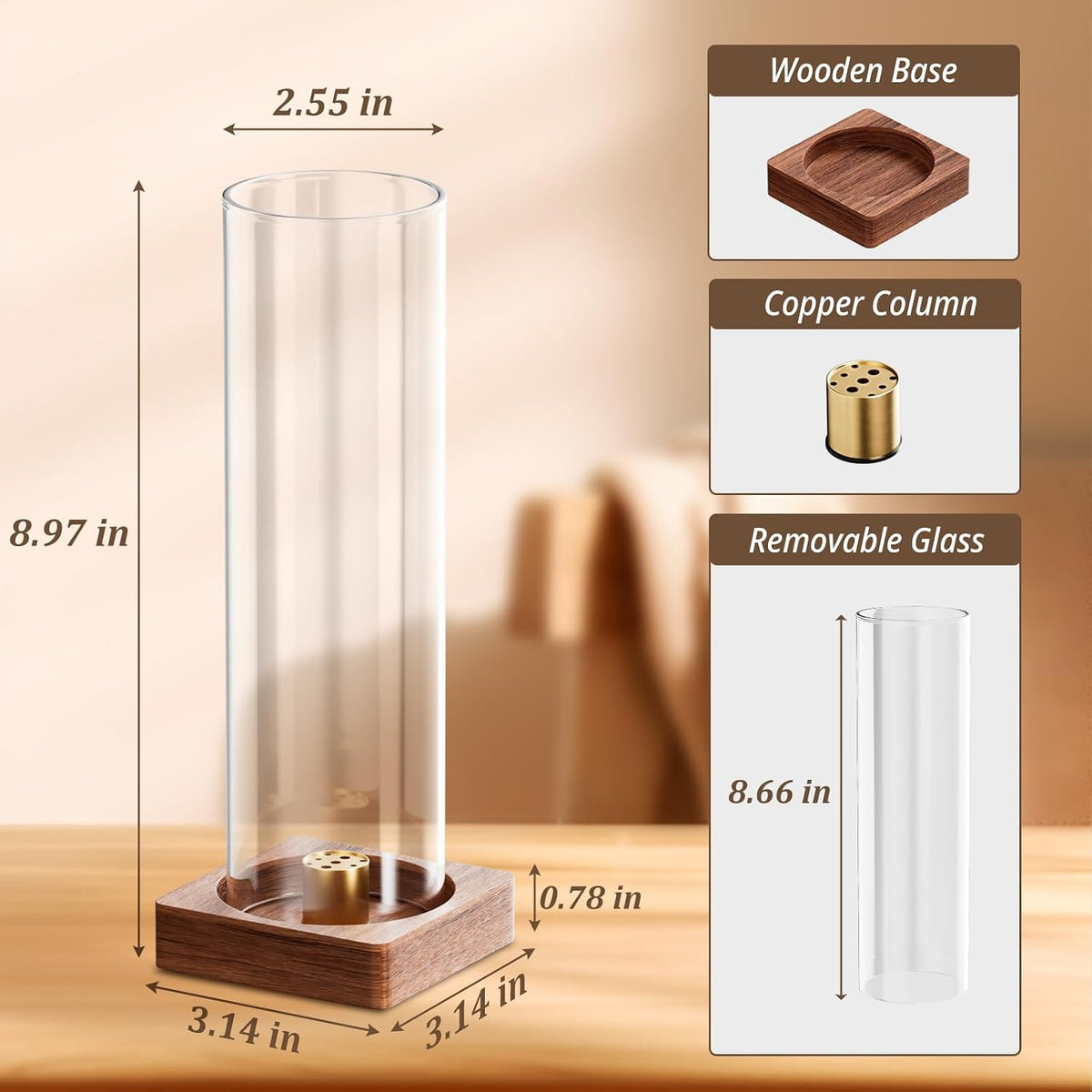 Wooden Incense Holder for Sticks, Ash Catcher with Removable Glass