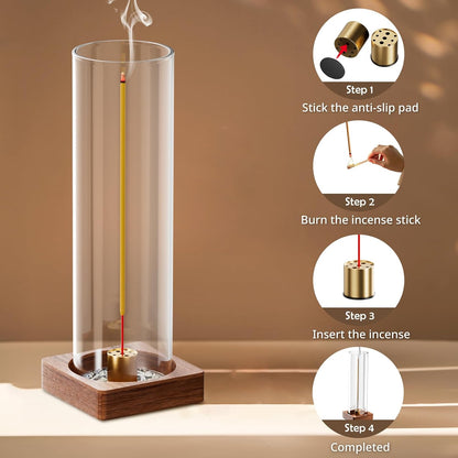 Wooden Incense Holder for Sticks, Ash Catcher with Removable Glass
