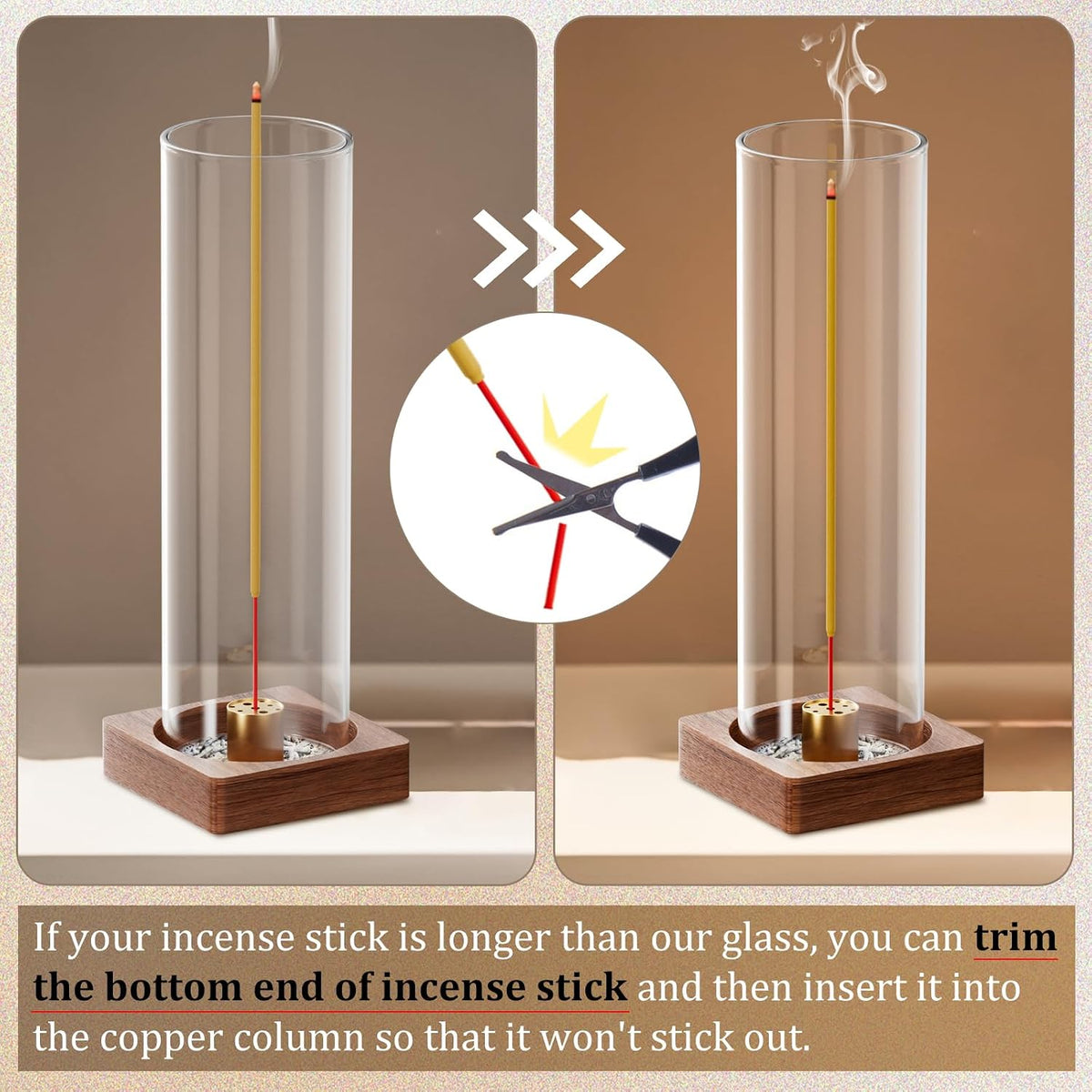 Wooden Incense Holder for Sticks, Ash Catcher with Removable Glass