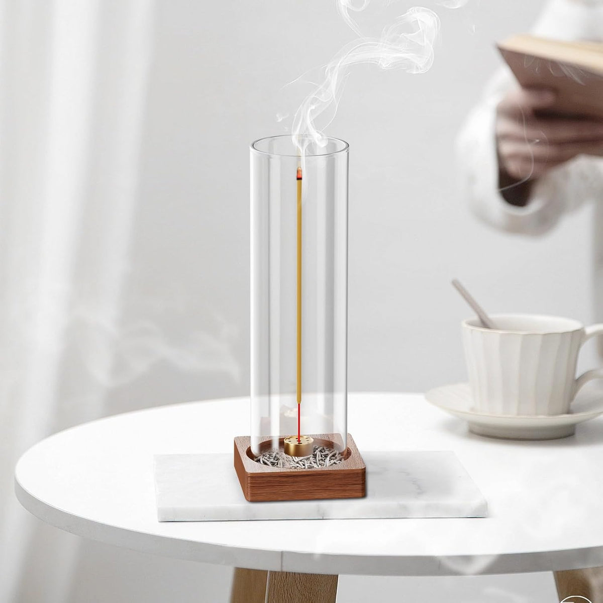 Wooden Incense Holder for Sticks, Ash Catcher with Removable Glass