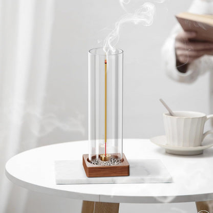 Wooden Incense Holder for Sticks, Ash Catcher with Removable Glass