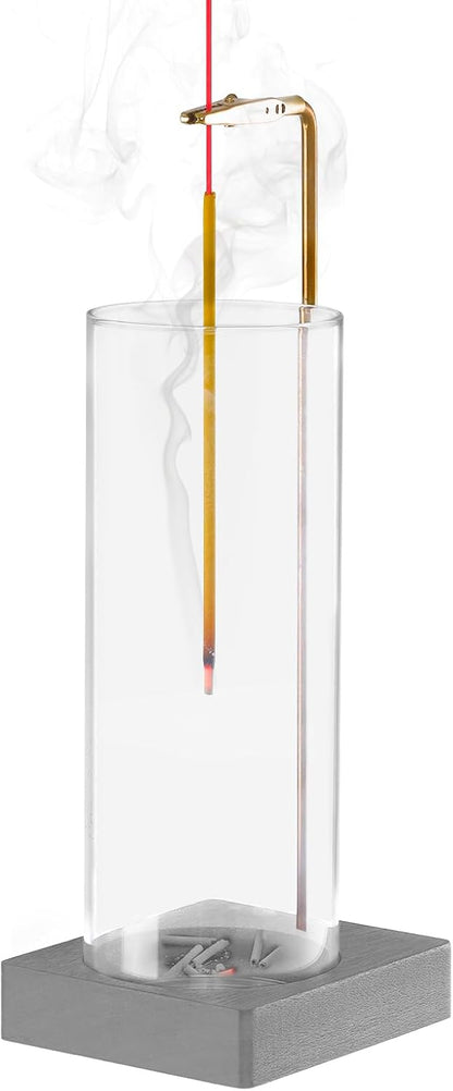 Wooden Incense Holder for Sticks, Ash Catcher with Removable Glass
