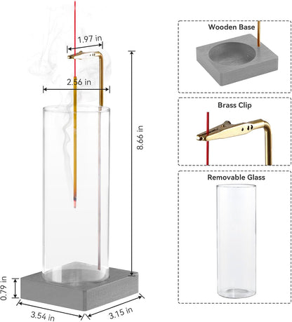 Wooden Incense Holder for Sticks, Ash Catcher with Removable Glass