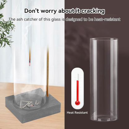 Wooden Incense Holder for Sticks, Ash Catcher with Removable Glass