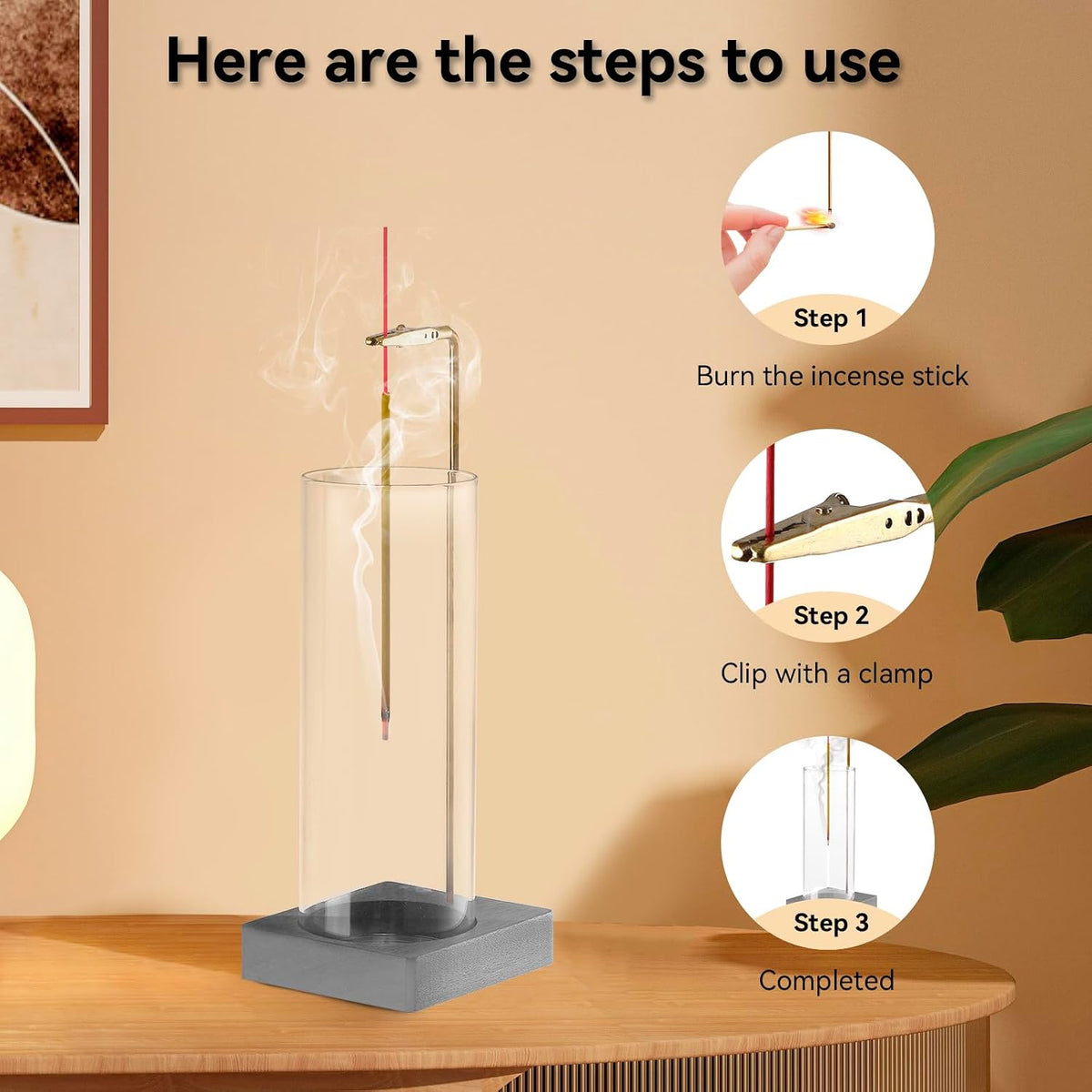 Wooden Incense Holder for Sticks, Ash Catcher with Removable Glass