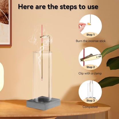 Wooden Incense Holder for Sticks, Ash Catcher with Removable Glass