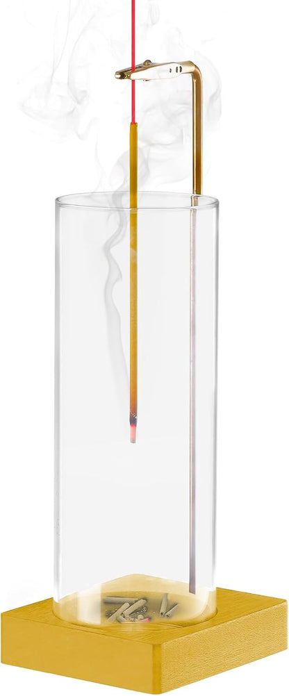 Wooden Incense Holder for Sticks, Ash Catcher with Removable Glass