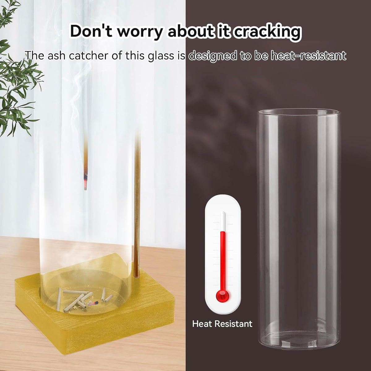 Wooden Incense Holder for Sticks, Ash Catcher with Removable Glass