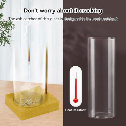 Wooden Incense Holder for Sticks, Ash Catcher with Removable Glass
