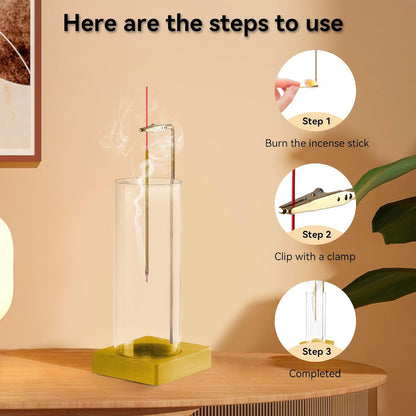 Wooden Incense Holder for Sticks, Ash Catcher with Removable Glass