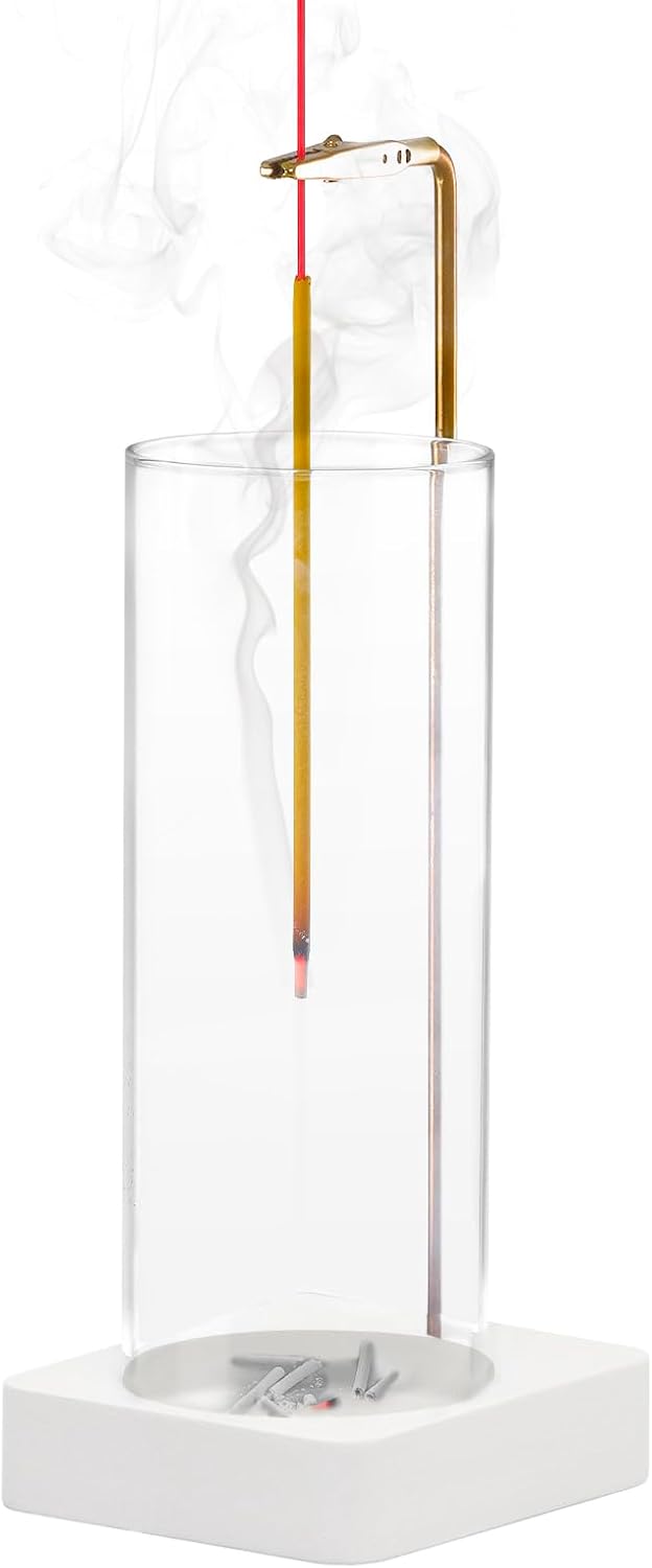 Wooden Incense Holder for Sticks, Ash Catcher with Removable Glass