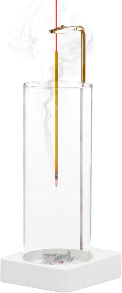 Wooden Incense Holder for Sticks, Ash Catcher with Removable Glass